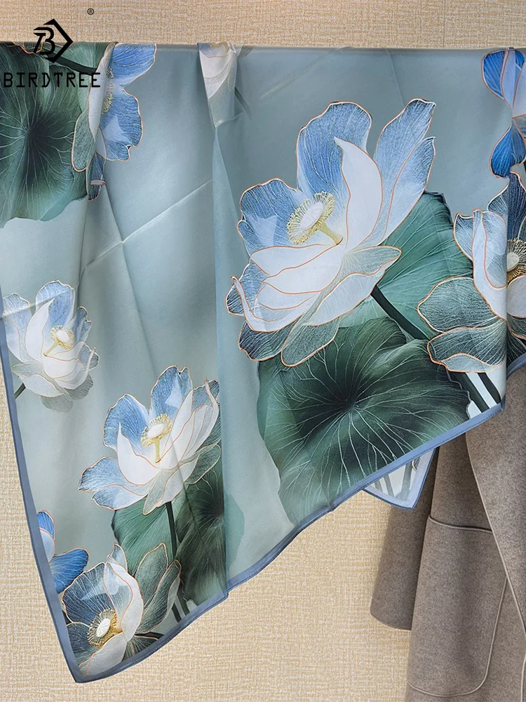 Элегантный платок BirdTree 100% настоящий шелк 88 см цветочный принт подарок для мамы