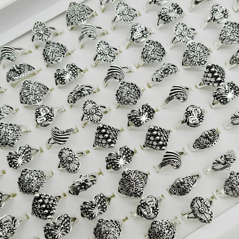 

30 шт./лот, оптовая продажа, разные стильные кольца на палец для женщин, вырез, винтажные резные, любовь, цветок, павлин, щит, Бабочка, девушки, подарки для вечеринок