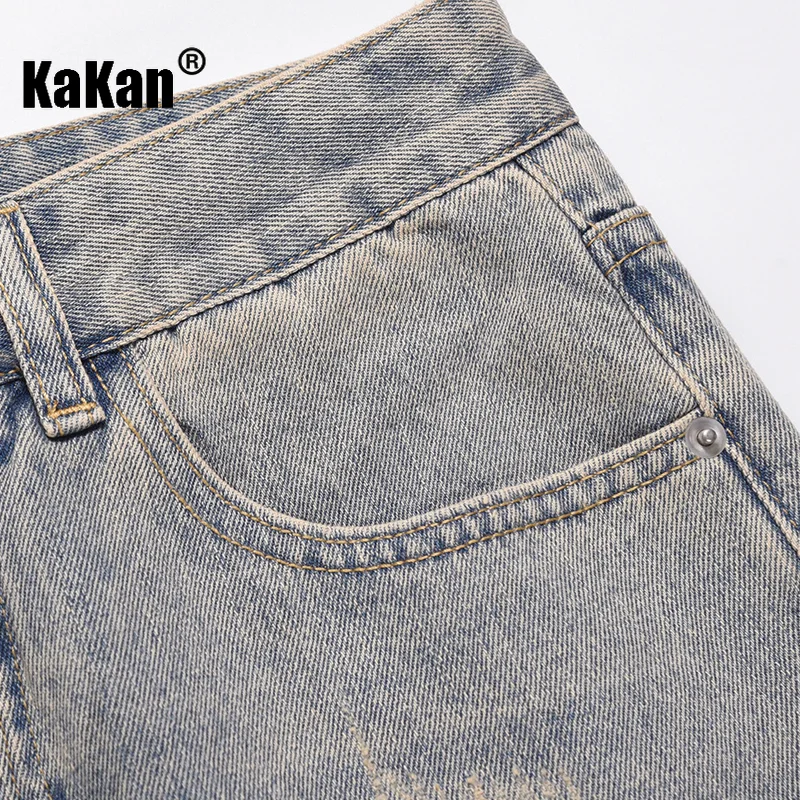 Kakan - European and American Street Teenagers Make Old Star Mid Rise Jeans for Men, Zippered Long Jeans K41-3079