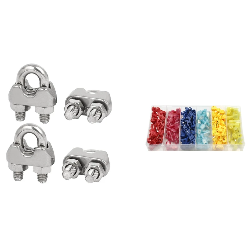 

4Pcs M6 1/4 Inch 304 Stainless Steel U-Shape Wire Rope Clips & 1 Set T-Tap Wire Connectors Wire Terminals Insulated