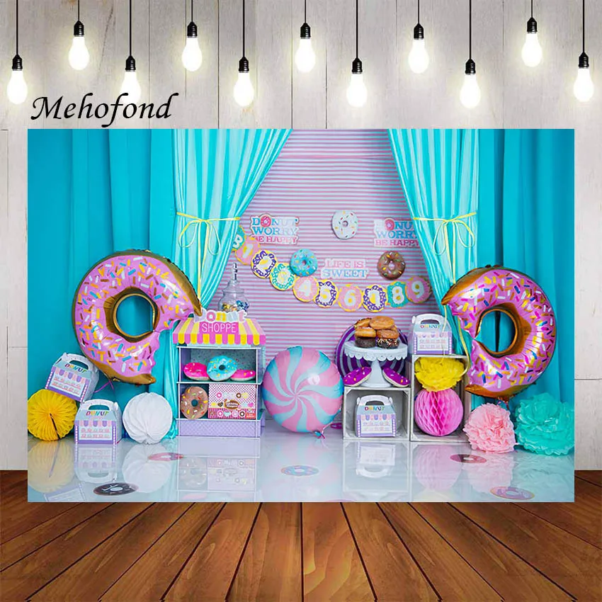 

Фон для фотосъемки Mehofond пончик вырасти сладкий Пончик магазин воздушных шаров для девочек 1-й День рождения портрет Фотостудия