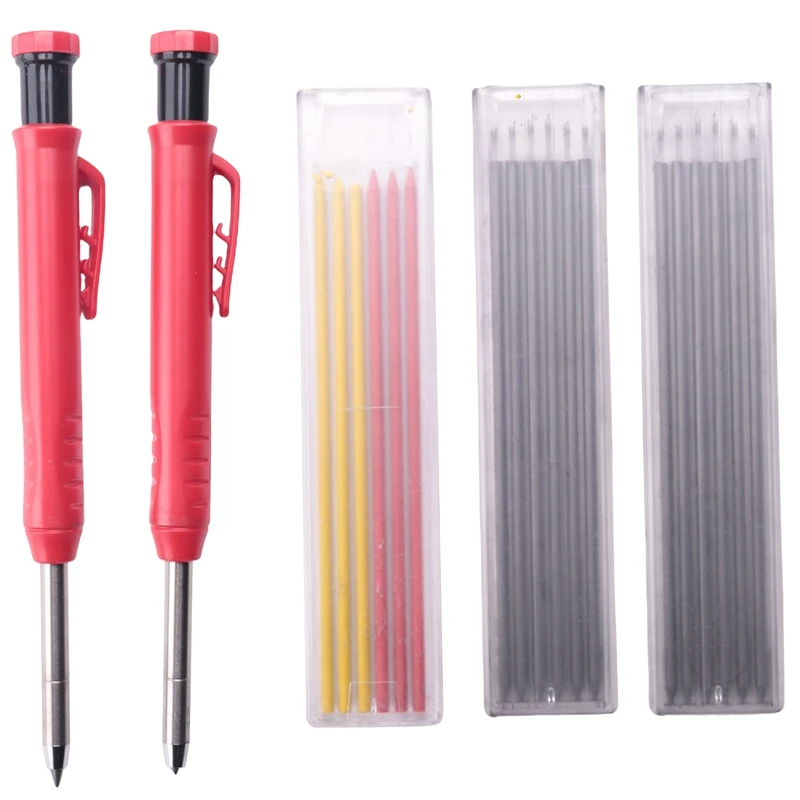 

2Pcs Solid Carpenter Pencil,Built-In Sharpener Carpentry Pencils Set With 18 Refill,Woodworking Architect Marking Tools