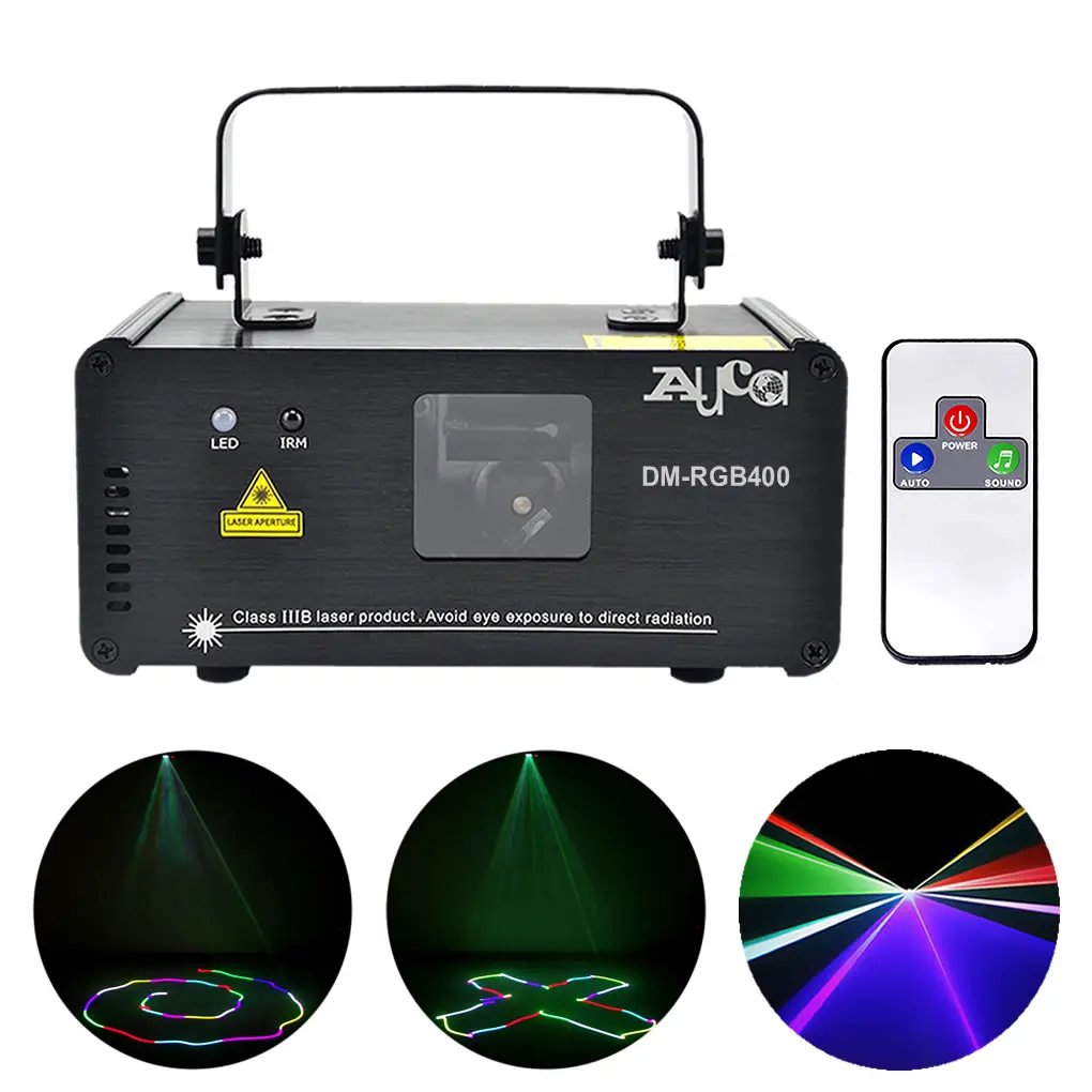 

Remote Control 400mW RGB Sound Auto DMX Beam Projector Laser Lights Disco Bars DJ Home Party Show Animation Scan Stage Lighting