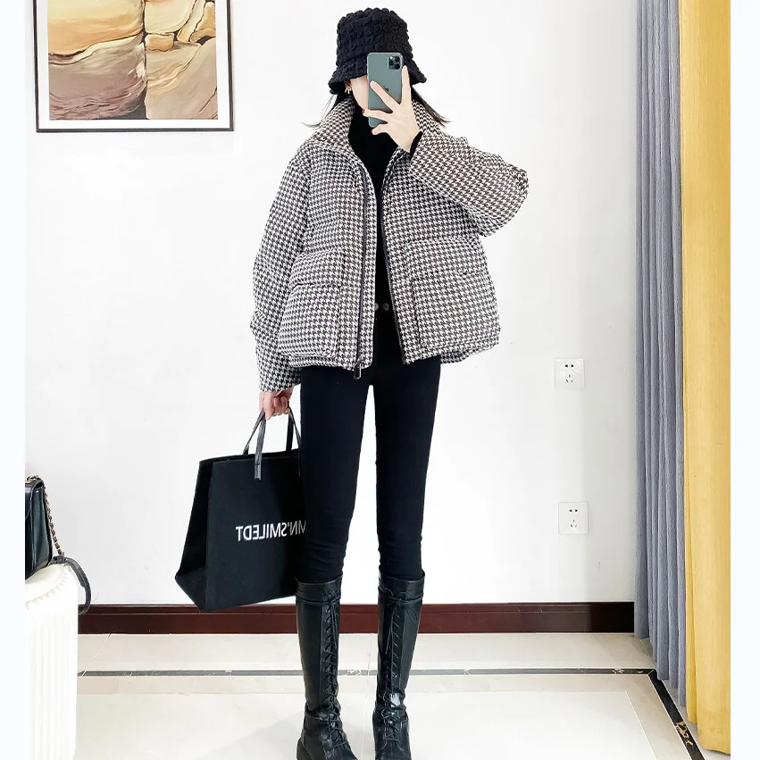 Women's Down Jacket 2022 Winter Plaid Warm Women's Jacket Korean Version Of The Casual Fashion Women's Cotton Jacket Winter Coat