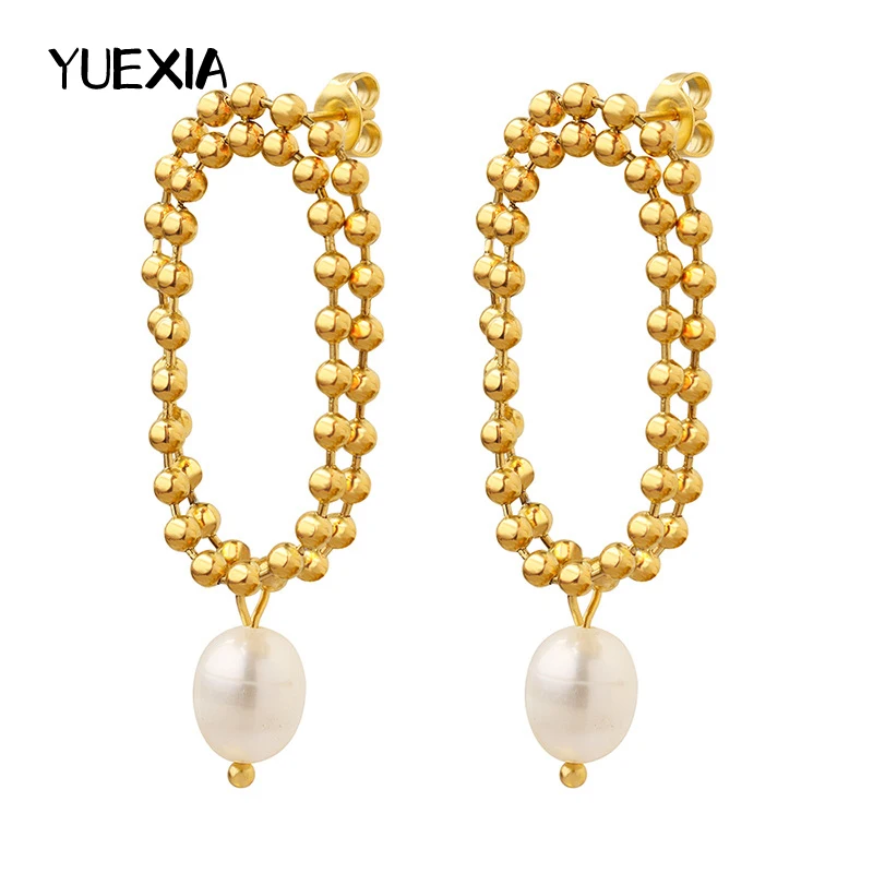 

Stainless Steel Chain Pearl Earrings for Women Natural Freshwater Pearl Beaded Tassel Earring Vintage 18K Gold Plated Earrings