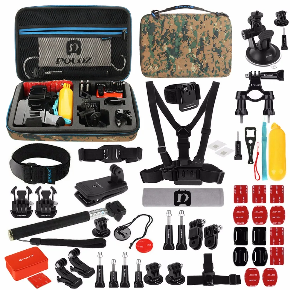 PULUZ 53 in 1 Accessories Kit with Camouflage EVA Case for GoPro Hero7/6/5/4/3 Xiaoyi and Other Action Cameras