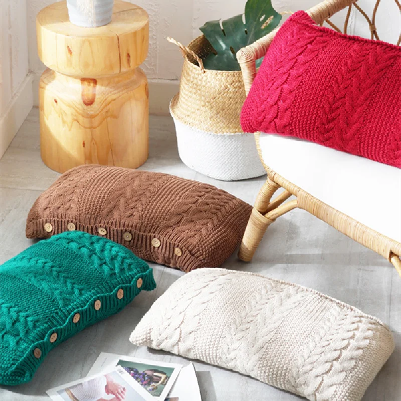 

Core Throw Pillow Korean Style Knitted Wool Waist Pillow Suitable for Sofa Office Home Bedroom Decoration 35x65cm Cushion