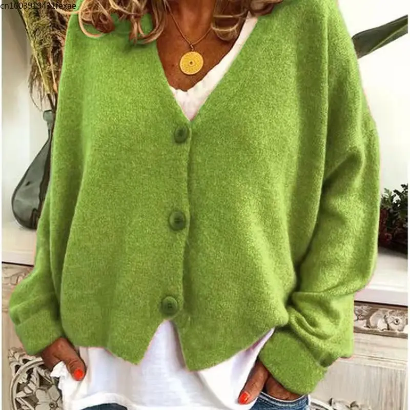

2022 sweater caidigan American ladies fall/winter hot style casual loose sweater knitted cardigan basic simple tops wool women