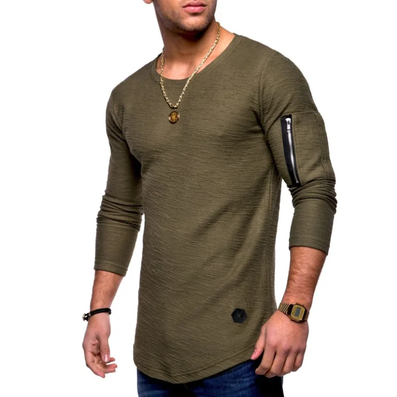 

B8703 new T-shirt men's spring and summer T-shirt top men's long-sleeved cotton T-shirt bodybuilding folding T-shirt men