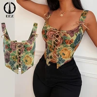 vintage floral embroidery bandage bustier top women harajuku bow backless corset crop top coquette aesthetic y2k summer camisole