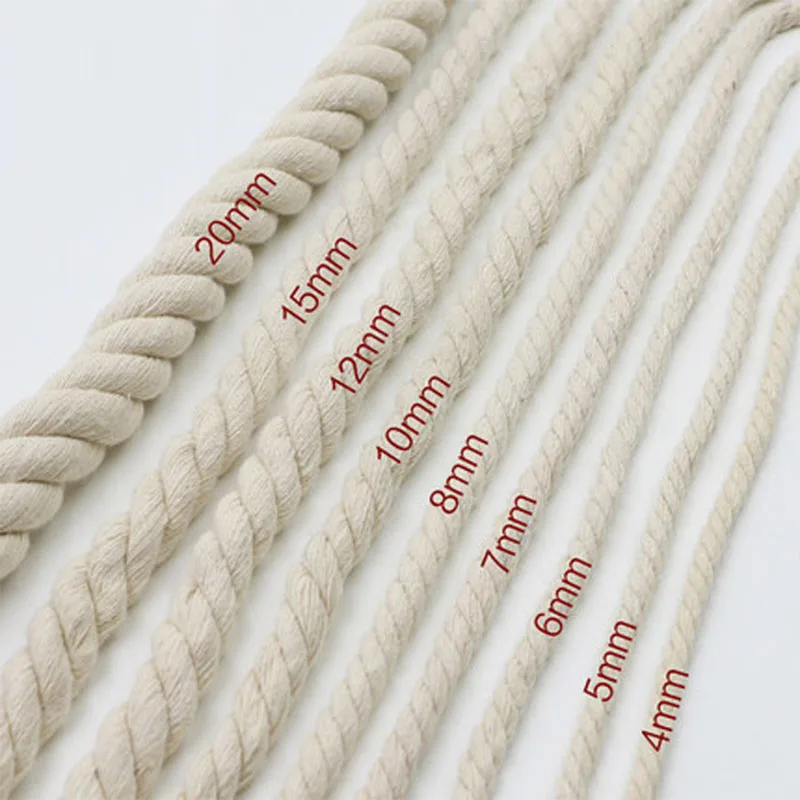 

3MM-20MM 100% Cotton Three Strands Of Cotton Rope Handmade DIY Rope Macrame Rope Macrame Cords Beige Braided Rope Decorative