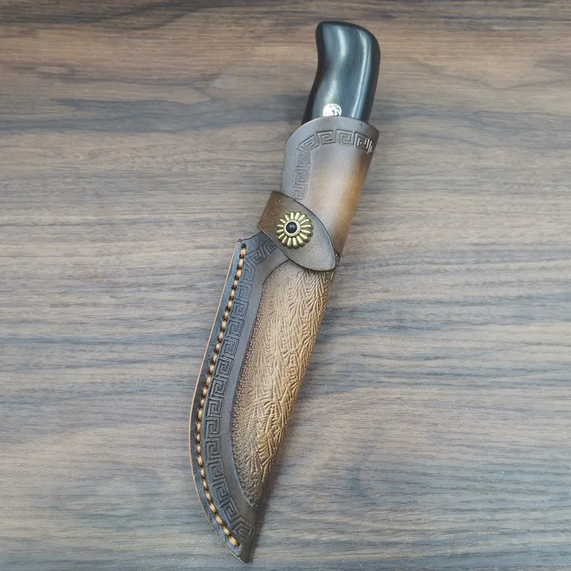 Рукоятка из черного дерева ручной работы дамасский нож с фиксированным лезвием