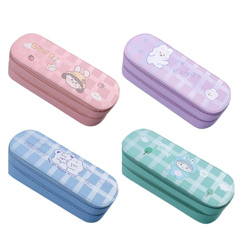 

Cartoon Pen Pouch Zipper Closure 2-Layer Pencil Case Makeup Organizer Waterproof