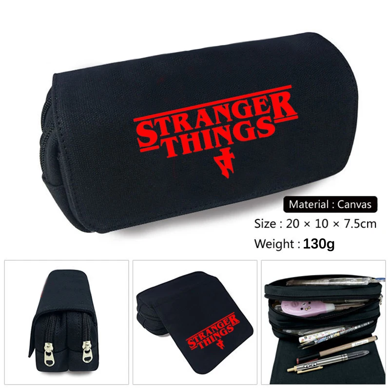 Stranger Things Pencil Case Large Capacity Student School Supplies Simple Style Children Learning Office Storage Stationery Bags