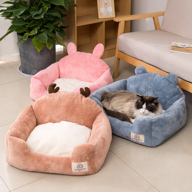 

Dogs Detachable Cat Rest Cushion for Pet Cartoon Kitten Hamster Products All Season Soft Camping Bed