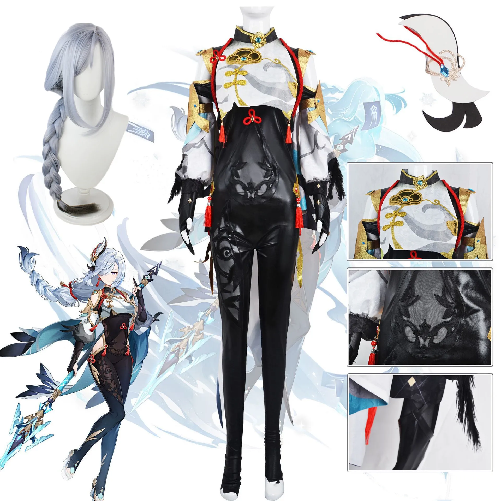 

Game Genshin Impact Shenhe Cosplay Costumes Anime Shenhe Jumpsuit Clothes Halloween Party Outfits Battle Suits