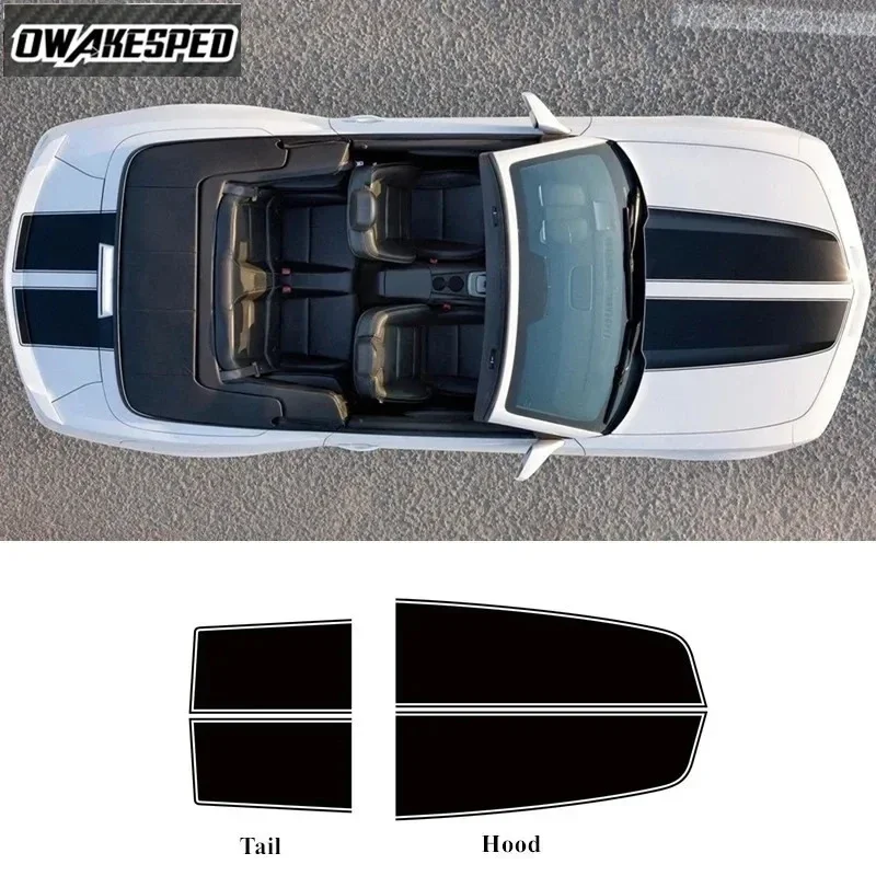 Фото Набор виниловых наклеек с гоночными полосами для Chevrolet Camaro RS LS SS LT, графические стикеры для тюнинга капота и задней части автомобиля, внешние аксессуары №1