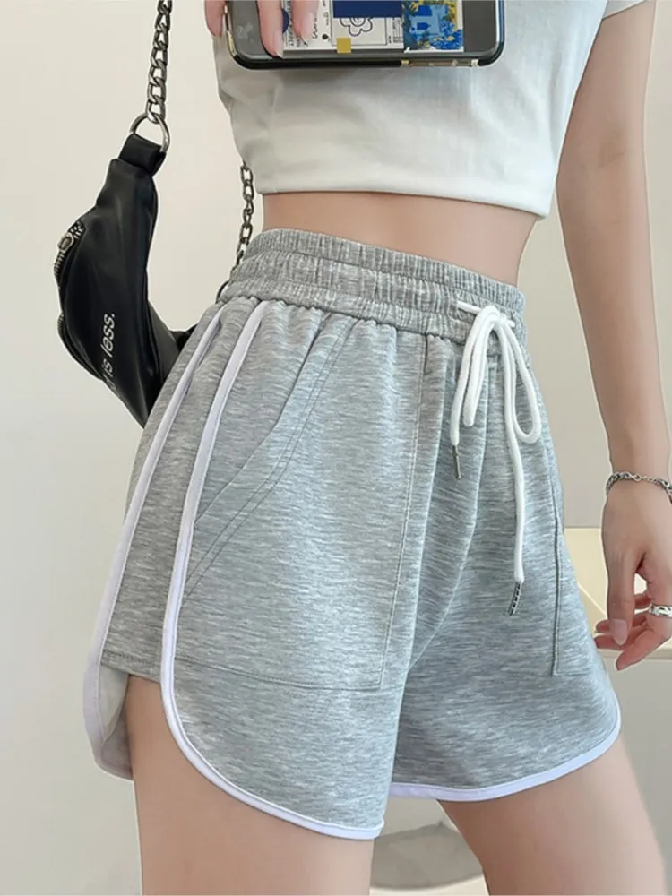 

Thin Air Cotton Shorts Summer Female Models Show Thin Girl Hot Out Points Ear Pants Sports Street Tall Waist Wide-legged Pants