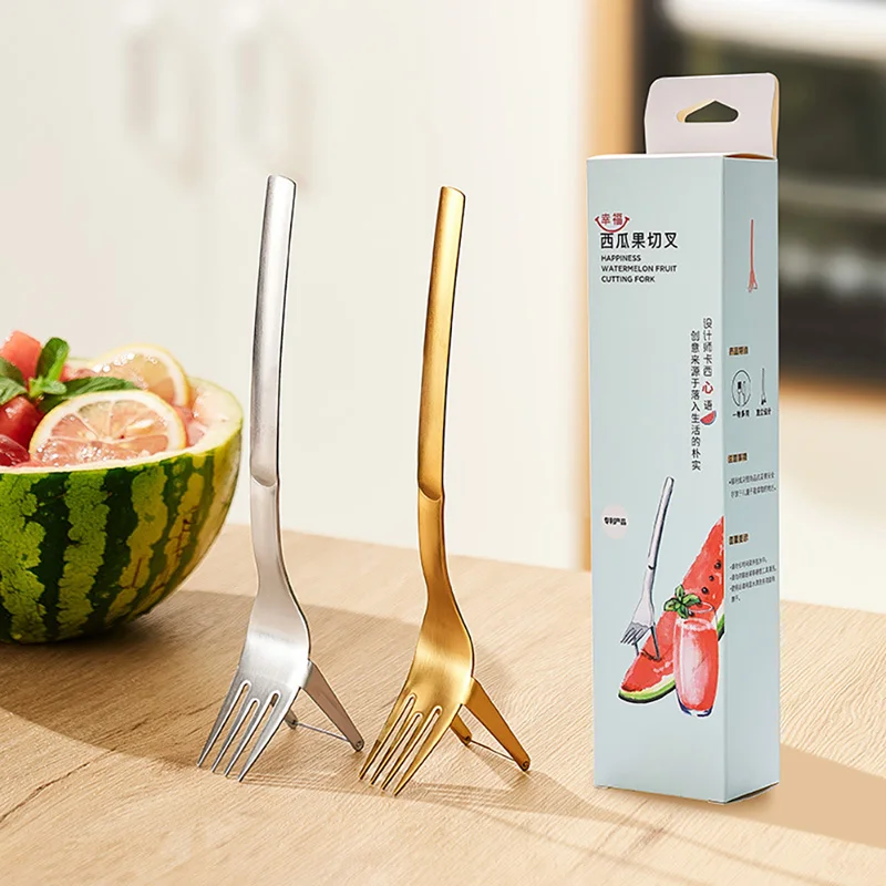 

Stainless Steel Watermelon Cut Portable Fruit Fork Slicing Knife Household Kitch Watermelon fork Multi function