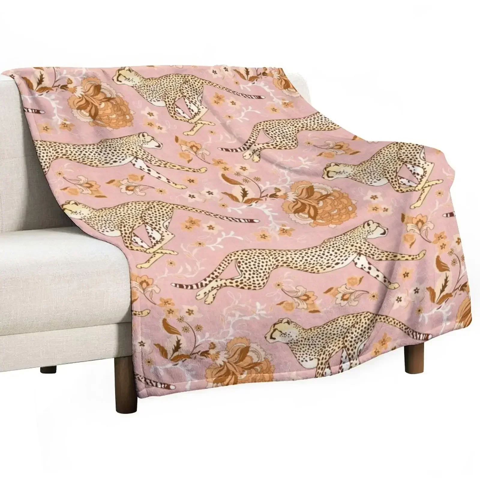 Cheetah Chintz - светло-оранжевый и dusky rose Throw Blanket одеяла Thins Одеяла