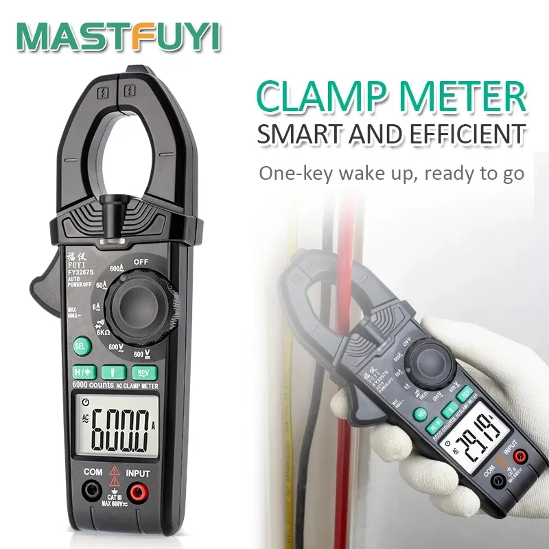 

FUYI Digital Clamp Meter DC AC 9999 Counts Voltage Current Clamp Multimeter Auto Range True RMS Temperature NCV HZ Ohm Tester