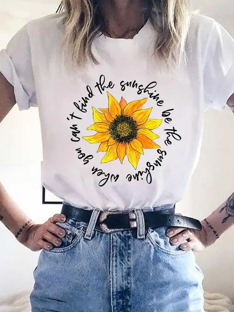 

Kawaii Fashion Basic Clothing Tee Top Letter Sunflower Trend Women Summer Clothes Graphic T-shirt Print T Shirt Short Sleeve
