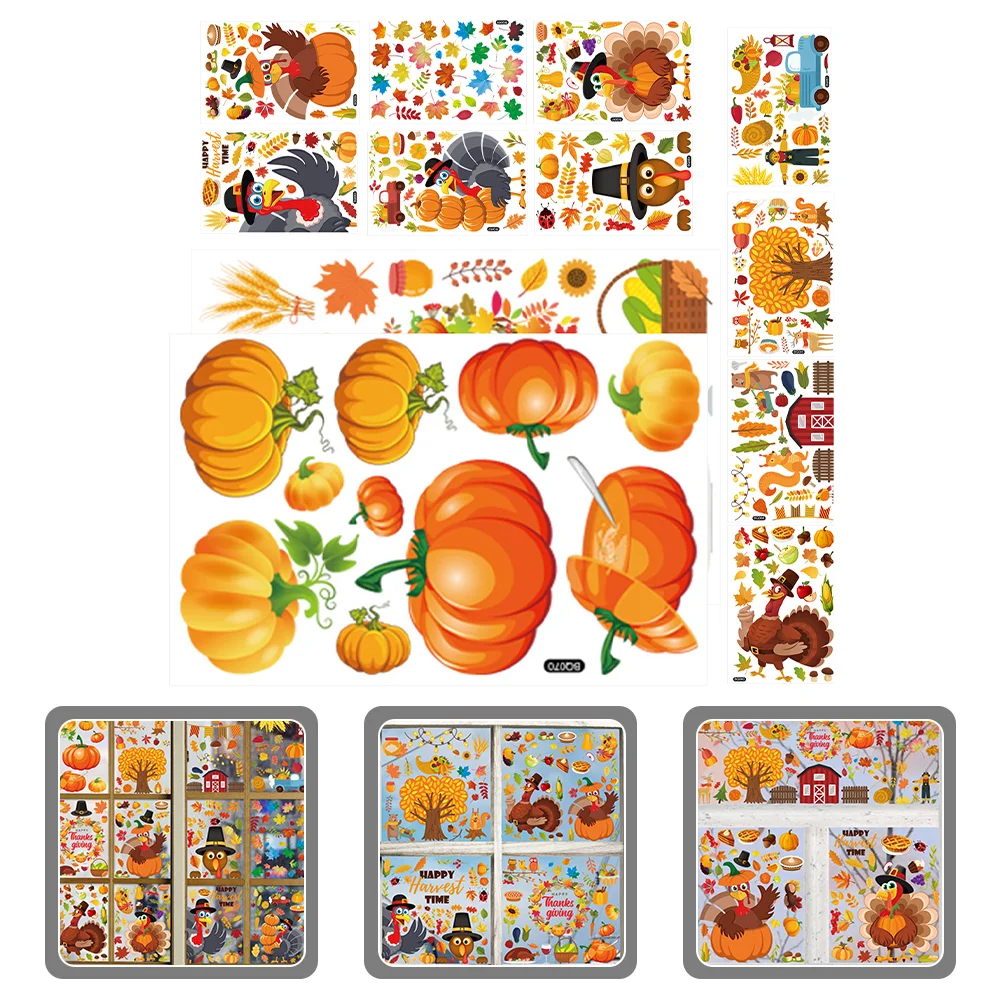 

Window Clings Thanksgiving Decals Stickers Maple Autumn Leaf Fall Sticker Pumpkin Home Cling Decorationsturkey Decoration Decor
