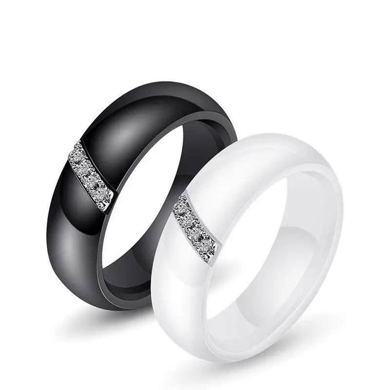

Ceramic Rings Women Classic Black White Rings Smooth India Stone Crystal Jewelry Fashion Wedding Engagement Ring