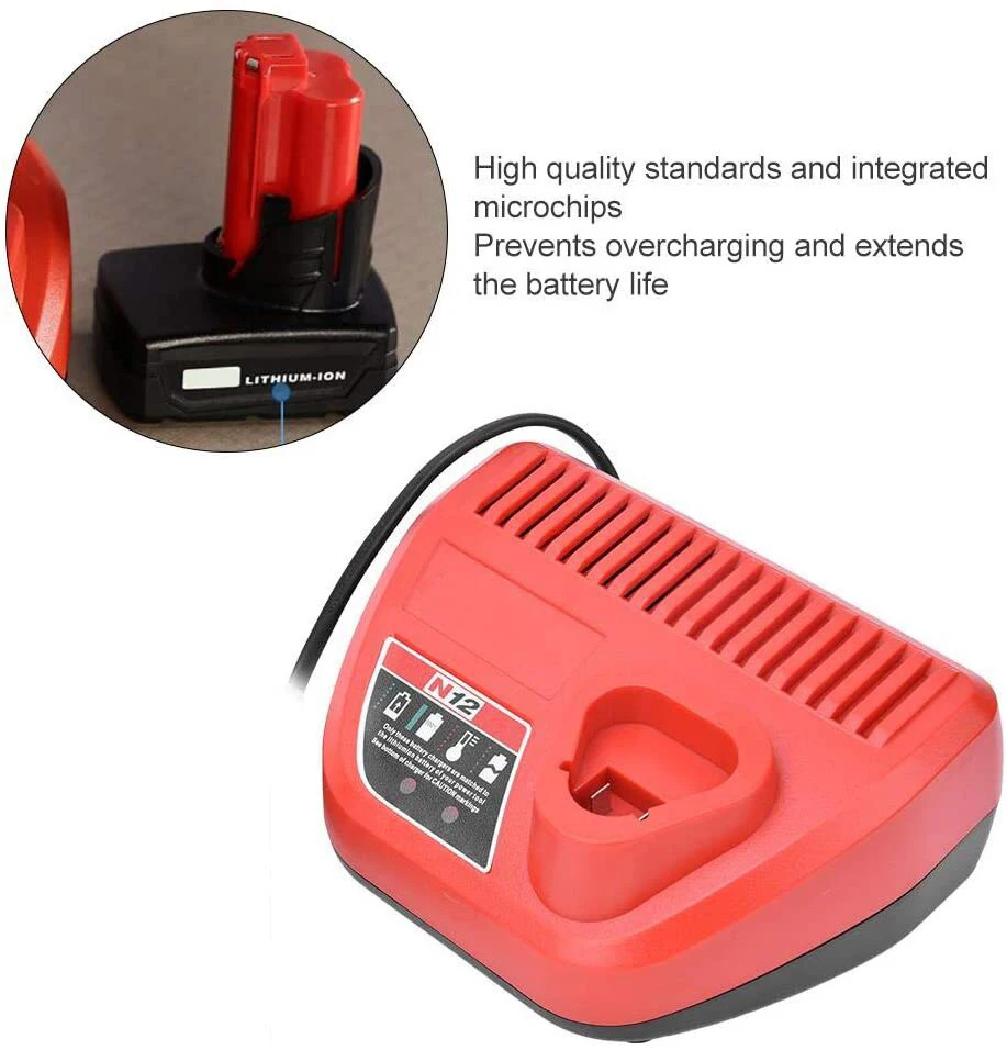

Eu Plug Ac220-240V Li-Ion Charger For Milwaukee N12 Input Output 12V 10.8V 48-59-2401 48-11-2402 Power Tools