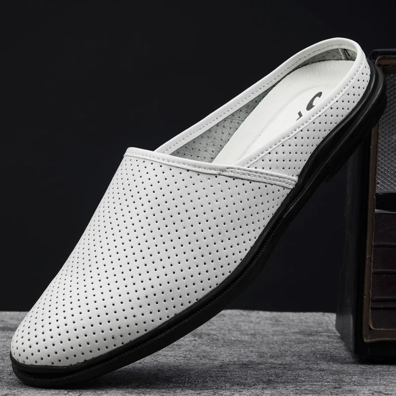 

Summer New Half Shoes for Men Outdoor Slippers Luxury Genuine Leather Loafers 2022 Moccasin Comfy Driving Brand Men Casual Shoes