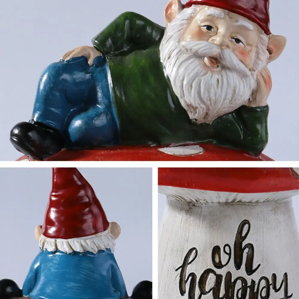 Crafts Resin Dwarf Sitting Mushroom Ornament Cute Creative Elf Sculpture Cartoon Waterproof Miniature Figurine Courtyard