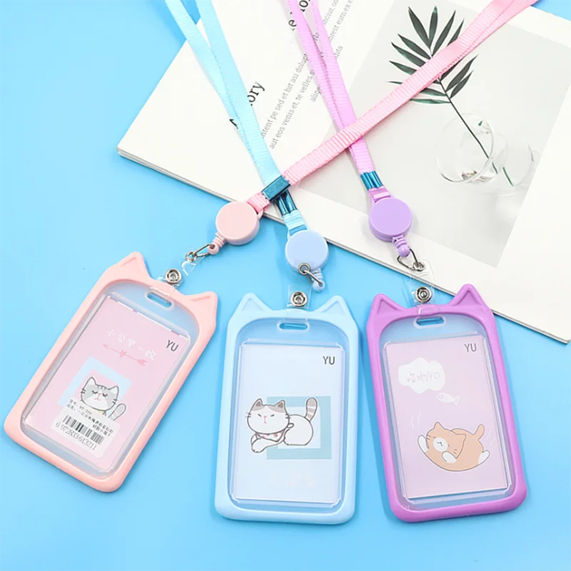 

Card Holder with Retractable Reel Lanyard Cute Cartoon Bank Identity Badge Bus ID Card Holder Case Credit Card Cover Kids Gift