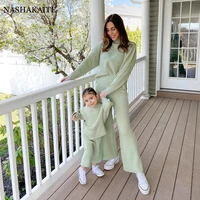 mum and daughter clothes autumn winter striped long sleeves casual top wide leg pants mommy and me outfits family look