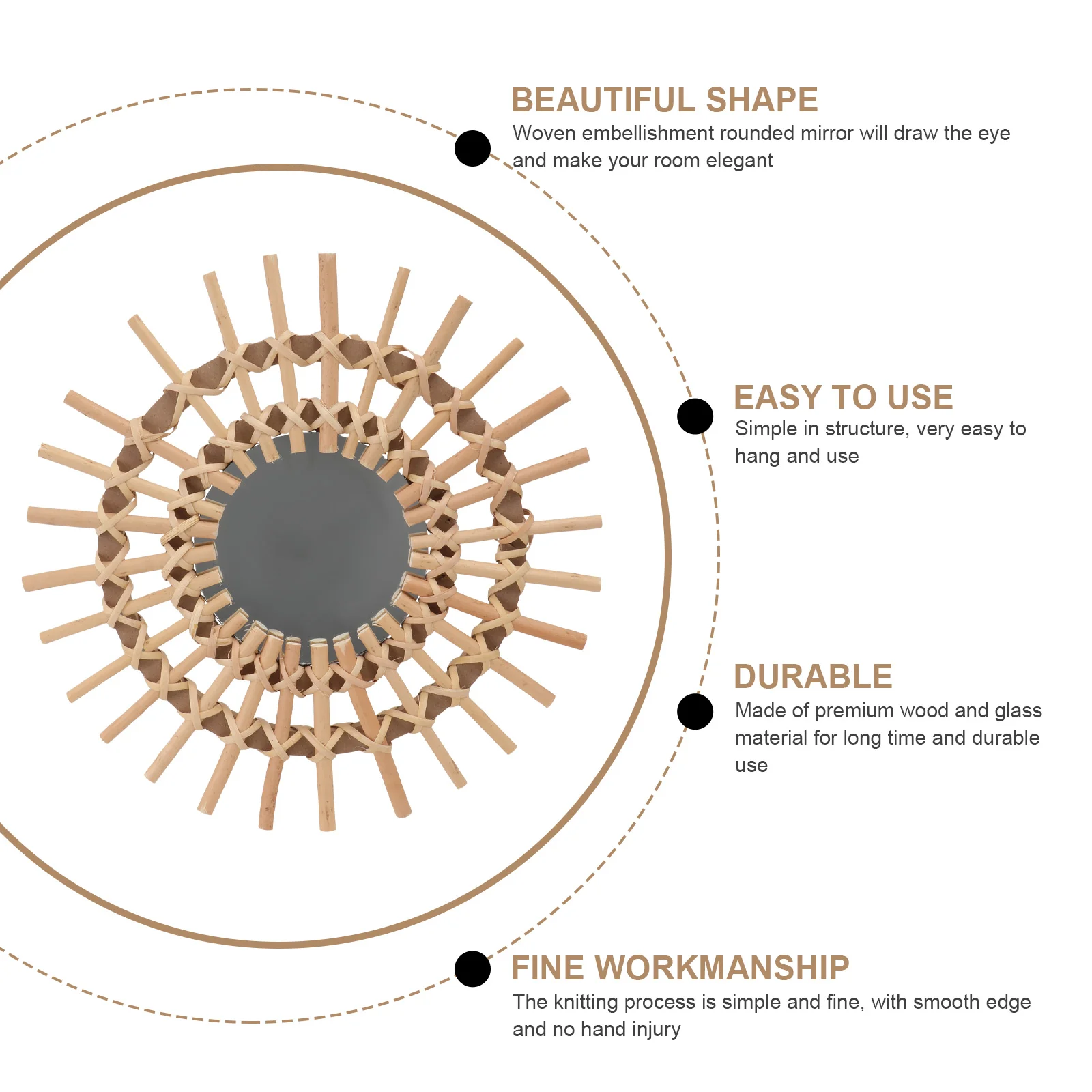 Зеркало из ротанга плетение декоративное плетеное зеркало настенное для макияжа