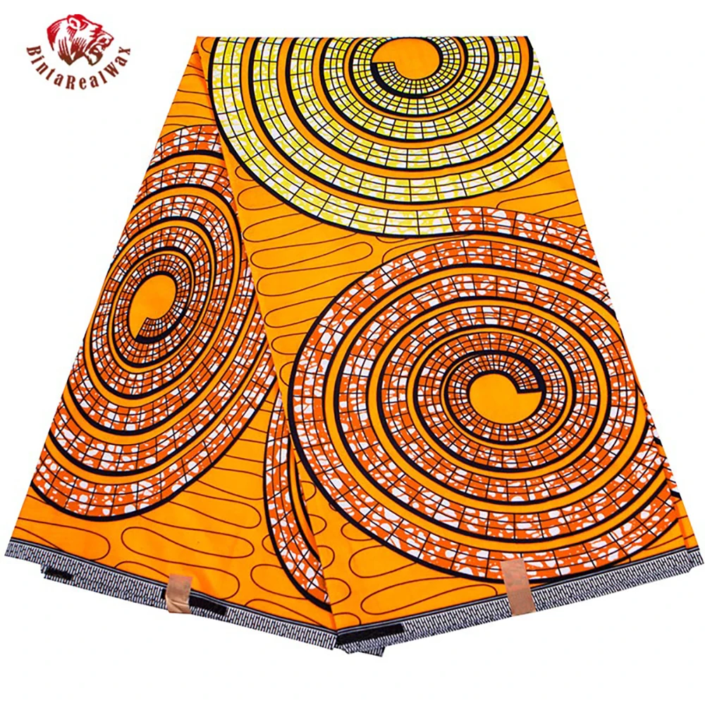 

BintaRealWax 6Yards/Lot African Fabric Orange Background Polyester Dress Cloth Sewing Material Sewing Accessories FP6401