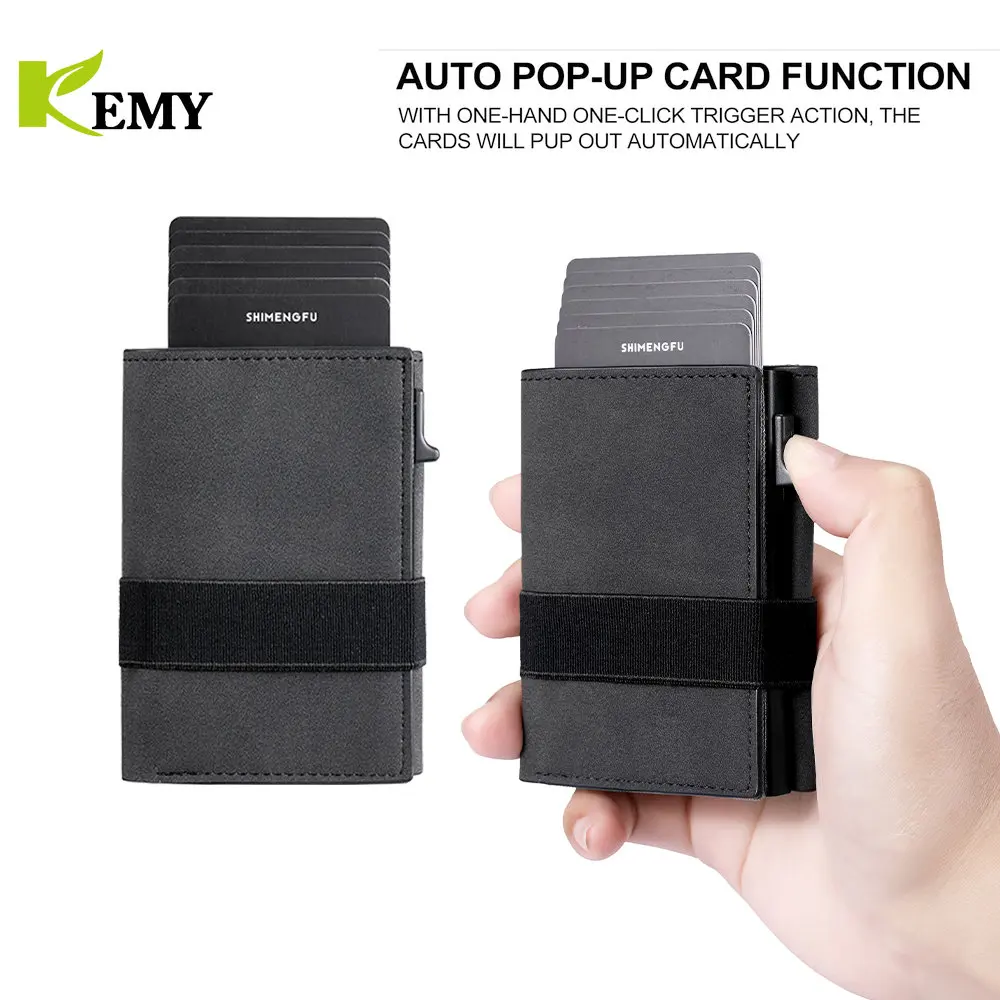 Genuine Leather Card Holder ID Credit Card Case Wen Wallet Elastic Band Coin Purse RFID Protection Cardholder Case Clip