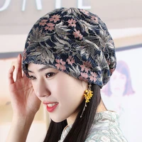spring summer thin lace turbans for women muslim embroidery headwraps caps breathable turbante bonnet lady hair loss chemo hat