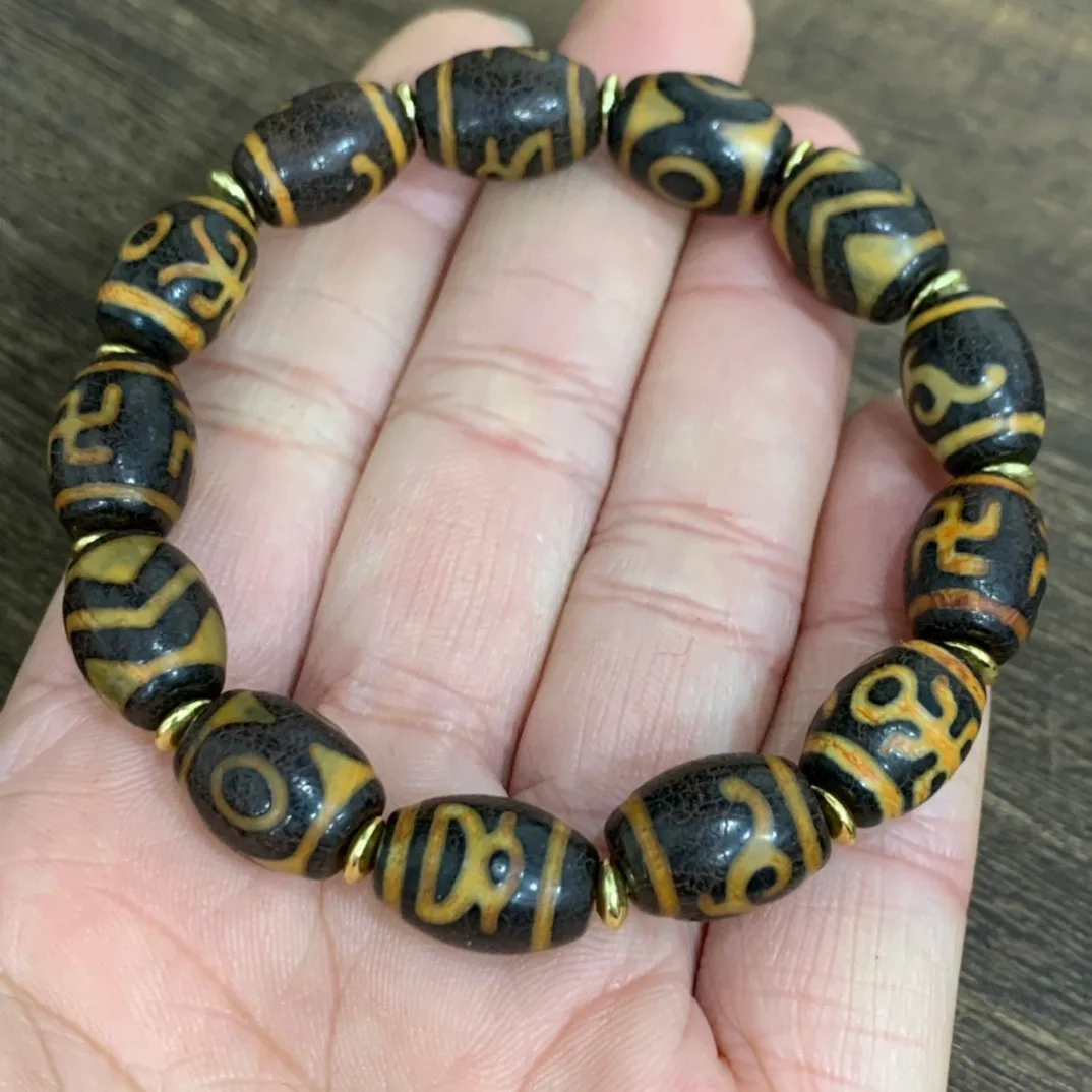 

Tibetan Buddhism Dzi Beads Bracelet Tibet Feng Shui Agate Bead Elastic Beaded Lucky Amulet Bracelets Men Women Healing Jewelry