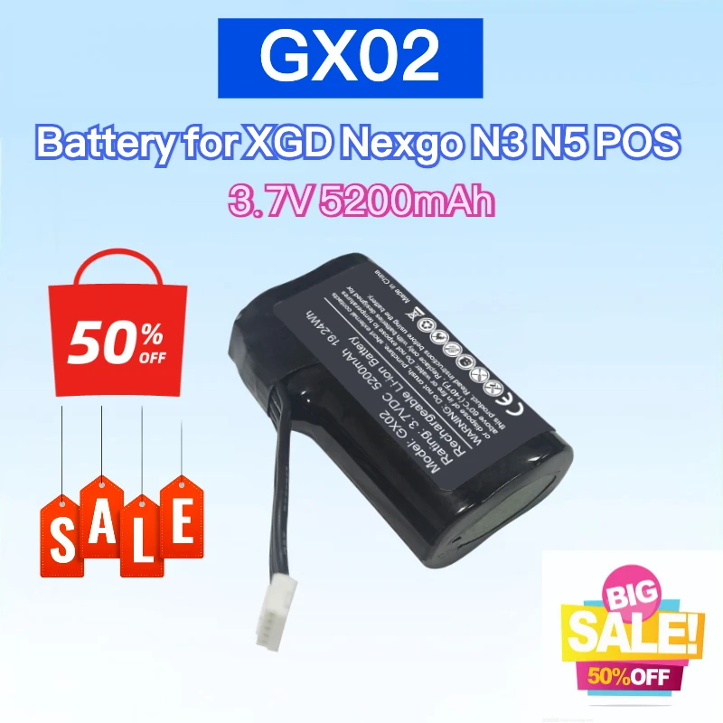 Фото Новейшая аккумуляторная батарея GX02 3.7V 19.24Wh 5200mAh для POS-терминалов XGD Nexgo N3 N5, высококачественная батарея для мобильных интеллектуальных терминалов №1