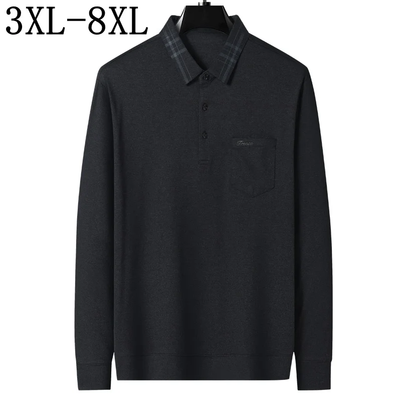 

Новинка 2023, осенняя английском стандартная Мужская люксовая брендовая мужская рубашка-поло 6XL, 8XL, 7XL, высококачественные удобные мужские фу...