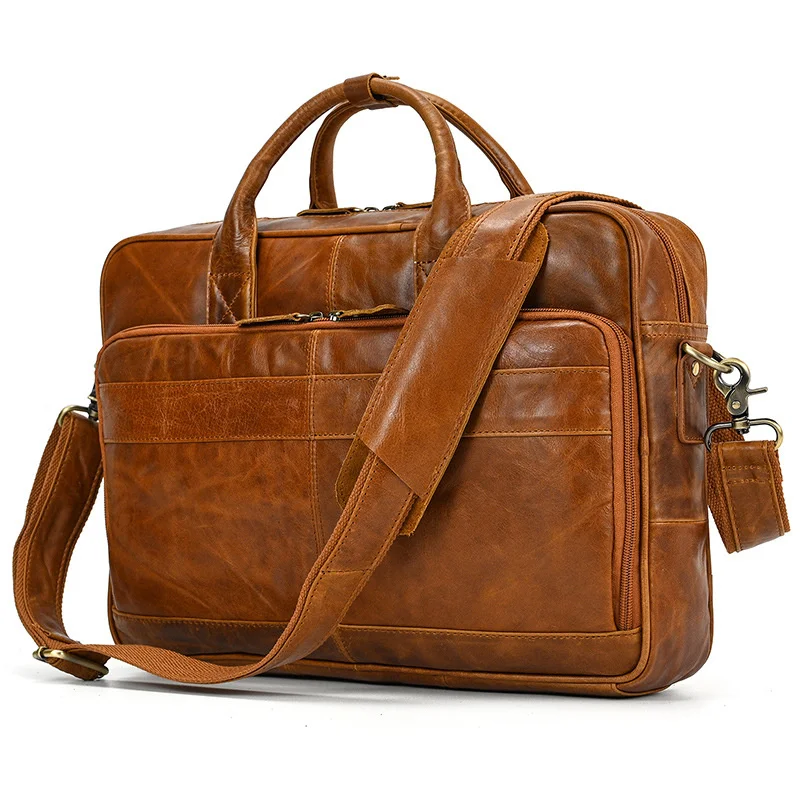 

Портфель мужской из воловьей кожи в стиле ретро, деловая сумка для ноутбука 15,6 дюйма, вместительный мессенджер на плечо