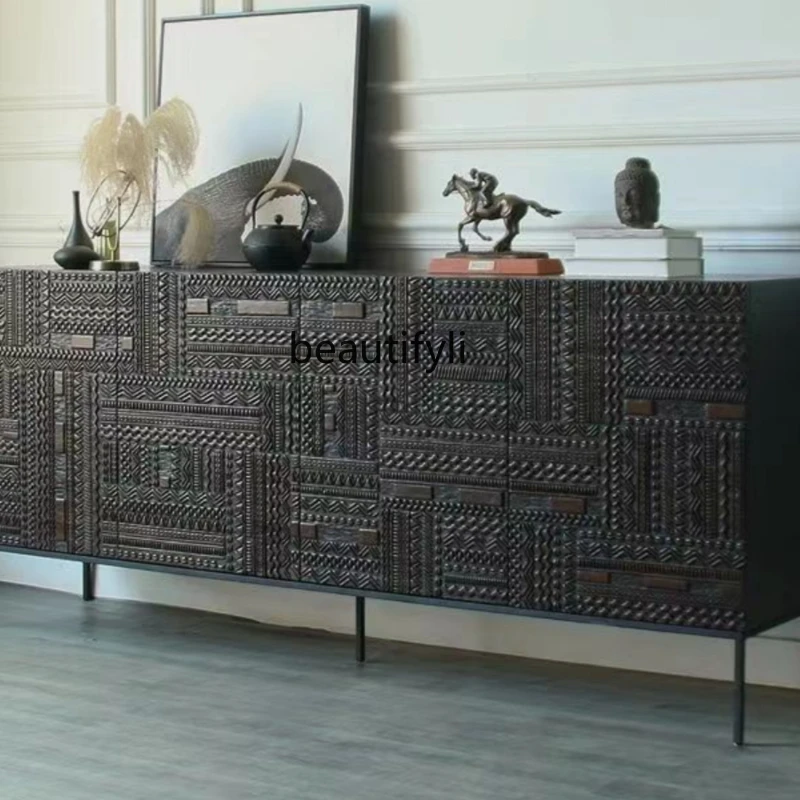 Скандинавский шкаф из массива дерева ручная резьба тика ТВ входной Ретро