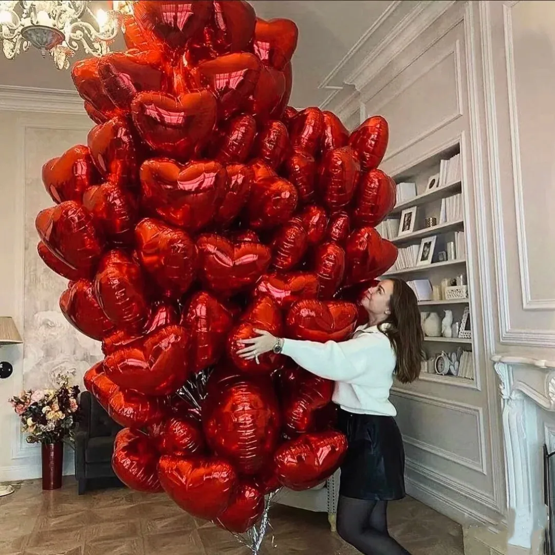 

10pcs 18inch Red Heart Foil Balloons Birthday Wedding Party Decorations Love Helium Ballon Valentines Day Supplies Shower Globos