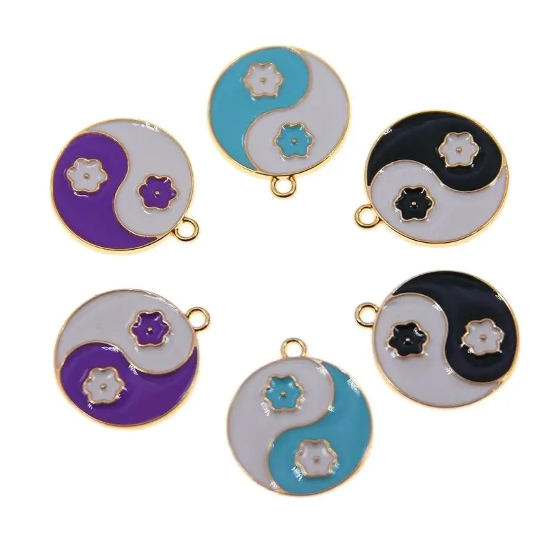 

Круглые эмалевые подвески из цинкового сплава, 50 шт., 23*20 мм, миниинь и Ян, подвески с цветами для рукоделия, аксессуары