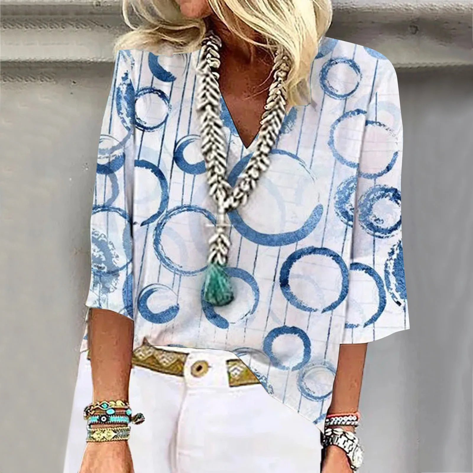 

Ladies Summer Loose Casual V Neck Half Sleeve Printed Top TShirt Cute White White Cotton Tee