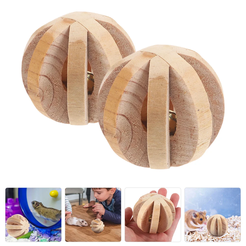 

2pcs Household Hamster Chew Toy Natural Wood Bunny Molar Toy Wood Teething Toy with Bell