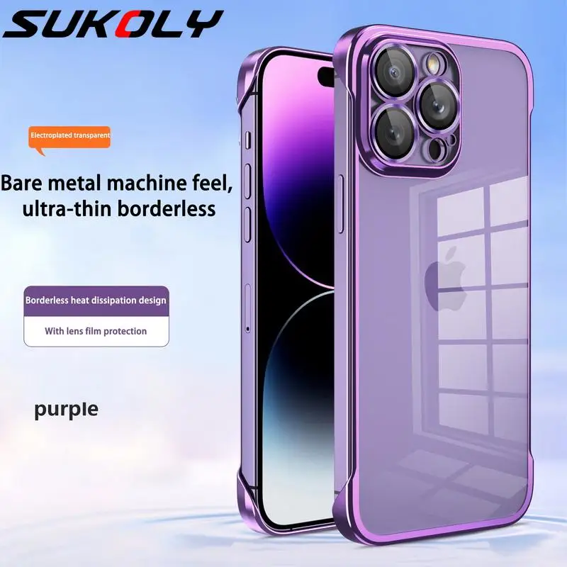 Для iPhone 14 Pro Max 13 Pro Max 12 Pro 12 13 14 Plus ударопрочный жесткий чехол из поликарбоната с гальваническим покрытием и защитой от металлического стекла