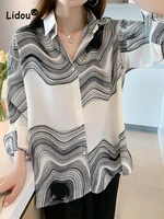 fashion single breasted blouse women pack 2022 summer new niche design personality flow streaks comfortable chiffonshirt