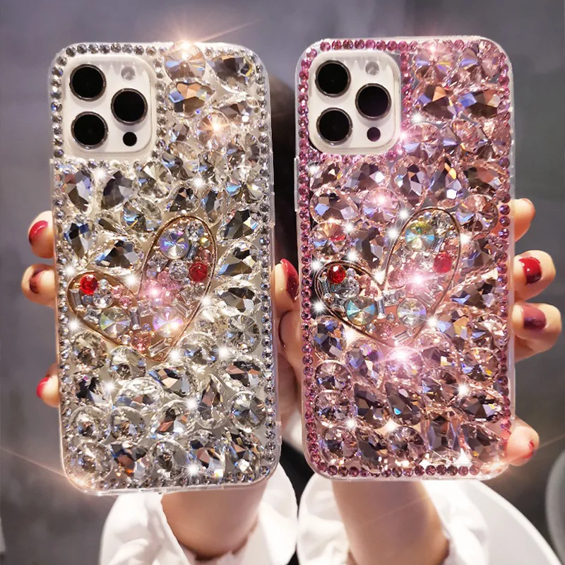 

Luxury Heart Love Diamond Phone Case TPU Rhinestone Bling Cover Coque for iPhone 11 12 13 14 Mini Pro XS Max XR X 8 7 Plus Case