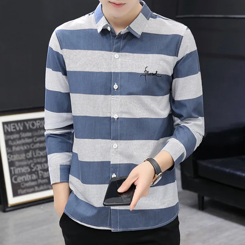

New Business Men's Striped Print Long Sleeve Shirt Trend Personality Signature Shirt Japanese Handsome Man Shirt Top Coat